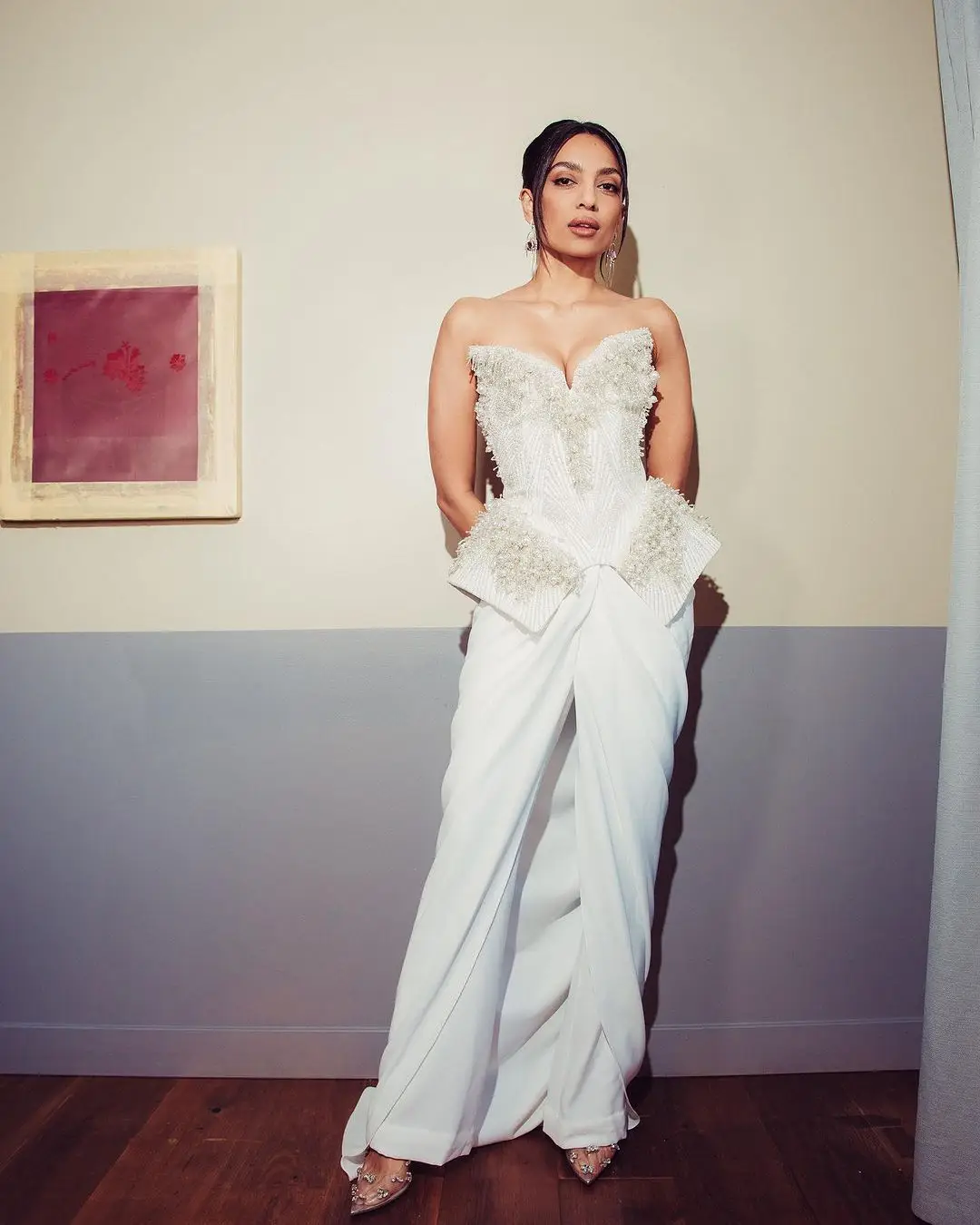 Sobhita Dhulipala Photos in Sleeveless White Gown